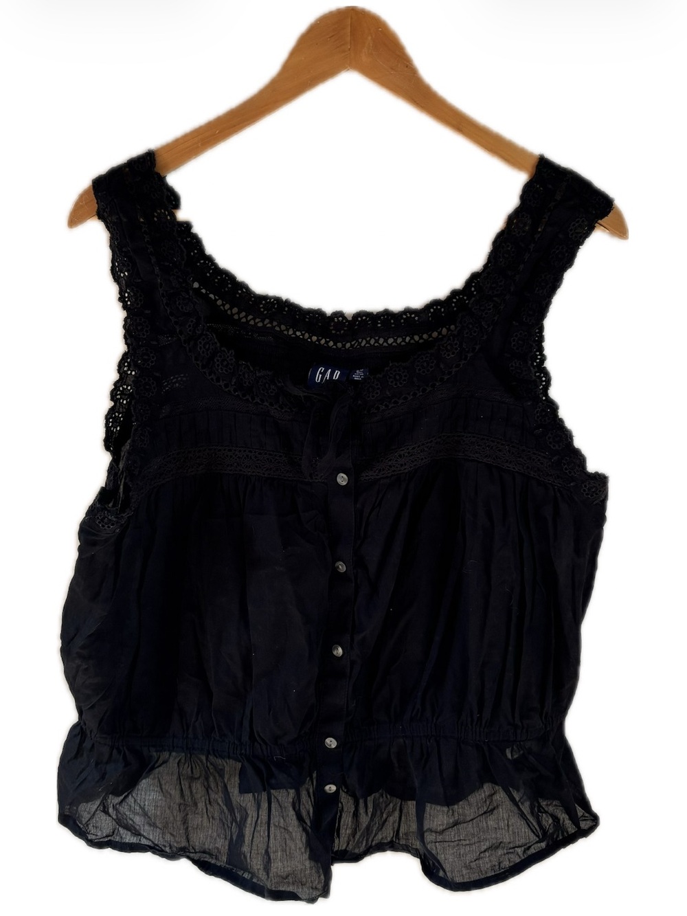 GAP Black Lace-Trim Button-Front Sleeveless Camisole